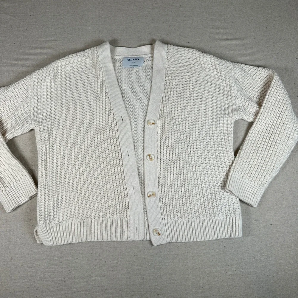 Old‎ Navy Girls Large 10-12 Cream Shaker Stitch Button Front Cardigan Sweater